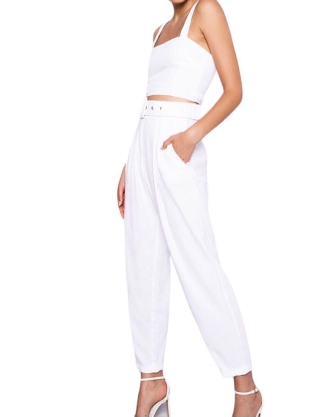 S/W/F White Jungle Pants High Waist Belted Linen Blend Size Small